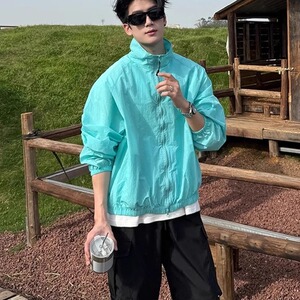 宝石绿运动速干防晒皮肤衣男夏季薄款痞帅高级感立领开衫防晒外套图片
