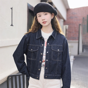 现货可推2024新款秋装港风复古简约宽松休闲气质水洗牛仔外套女图片