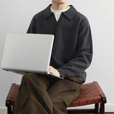 海鸥领针织毛衣2025款秋冬老钱穿搭高质量翻领POLO衫，男装针织衫/毛衣，星座914