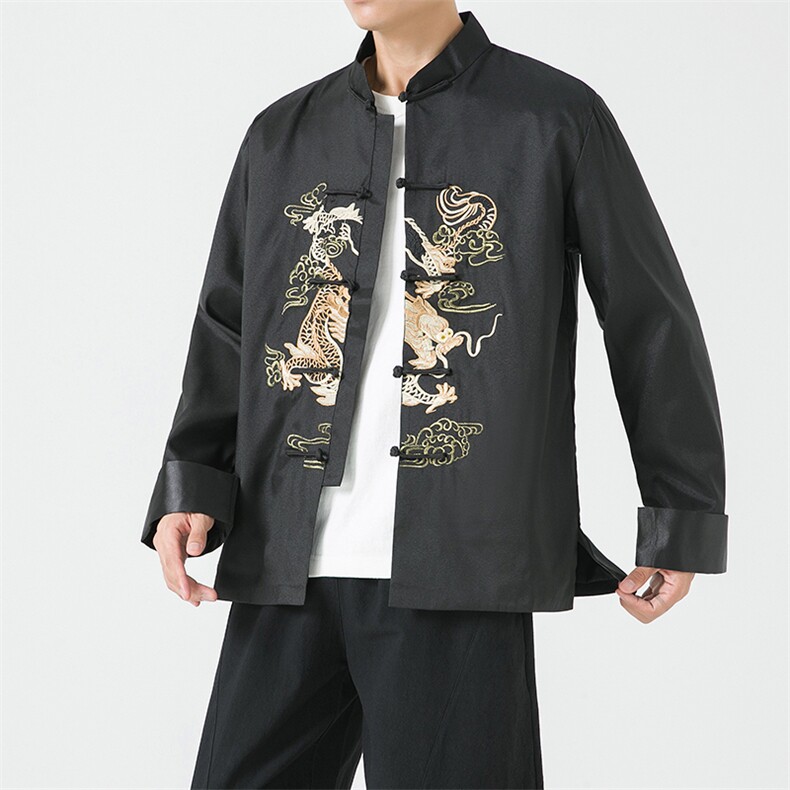 JK2318^新中式唐装男风秋冬季刺绣长袖夹克复古龙纹汉服外套,男装夹克,钱塘777(原3023)