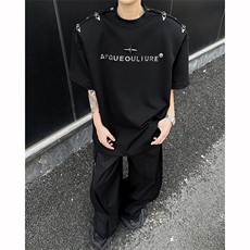 8XL-M夏季小众解构飞机扣一字肩设计稿短袖立体T恤卫衣男DX331P58，男装T恤，电商D206-1