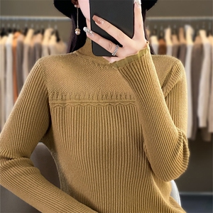 时尚欧根纱拼接针织衫 修身显瘦长袖毛衣 优雅气质女装上衣图片