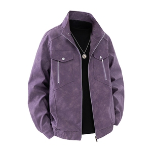 得物二开 秋季男士美式潮牌机车服皮衣宽松男女皮夹克JK1190-P90图片