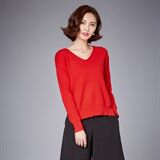时尚V领宽松红色毛衣女秋冬季新款百搭显瘦长袖针织衫上衣，女装T恤，安之芮娜
