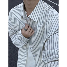 设计感日系条纹长袖衬衫男休闲衬衫复古上衣秋季C2266-特价P45，男装衬衫，电商A007