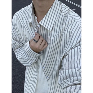 设计感日系条纹长袖衬衫男休闲衬衫复古上衣秋季C2266-特价P45图片