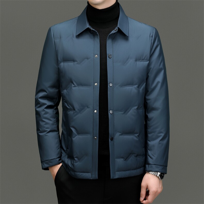男装羽绒服YR98050跑量继续2024现货90白鹅绒衬衣领款充绒84g图片