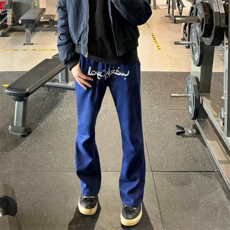 美式高街潮牌男女运动休闲裤直筒宽松慵懒显瘦印花休闲卫裤子,男装休闲裤,电商A486