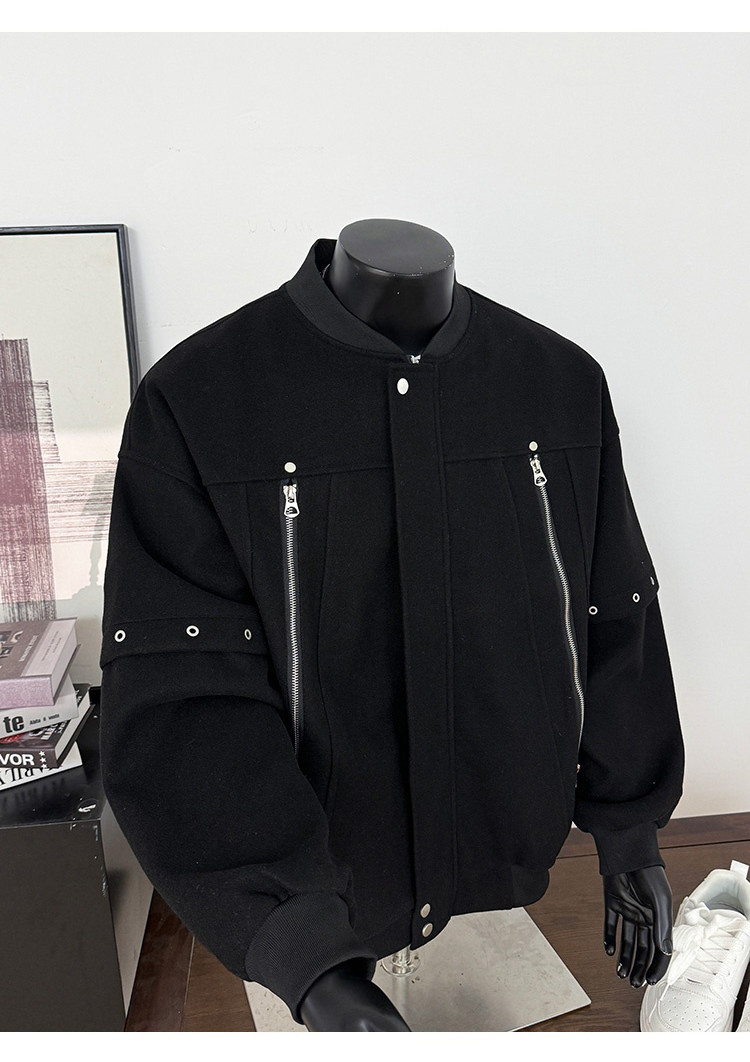 【现货】25秋美式复古拼接棒球服拉链夹克呢外套705-1-W8867-P95,男装夹克,星座705-1