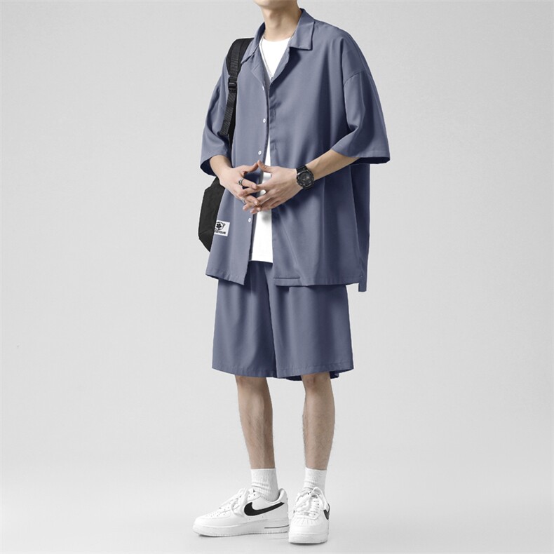 夏季套装冰丝凉感半袖男装青少年港风休闲TZ007-特批-58,男装休闲套装,星座718-1