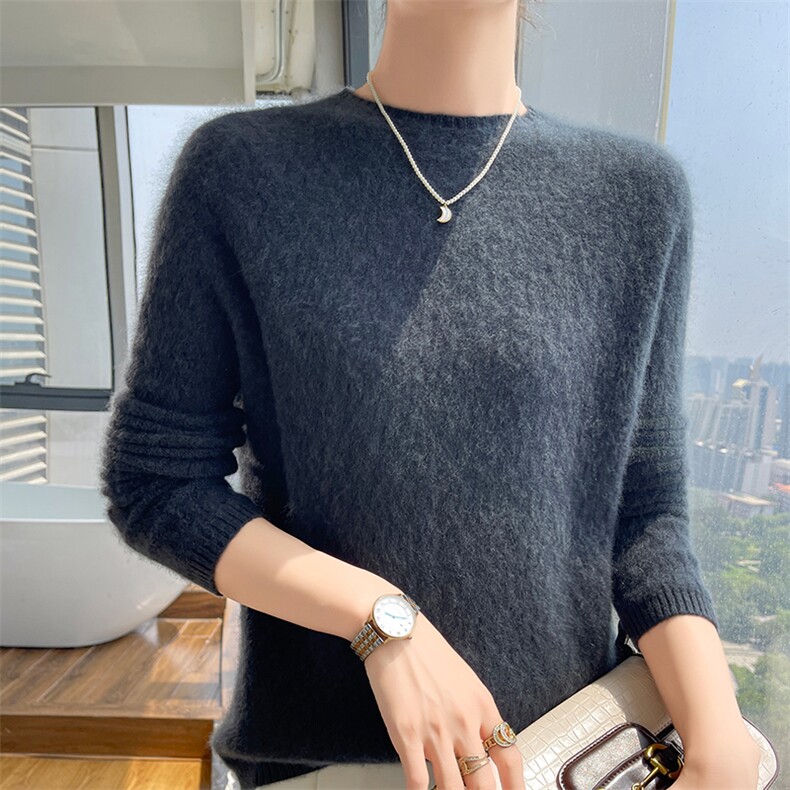 秋冬季新款舒适时尚百搭一线绞花小波纹半高领羊毛衫，女装羊毛衫，美轩羊绒