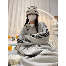 美式炸街休闲运动服套装女学生春秋宽松立领半拉链卫衣裤子，男装休闲套装，星座1210-1