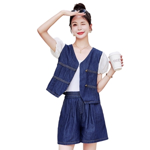 牛仔短裤套装女时尚洋气时髦2024新款夏季高端欧货小个子高级感图片