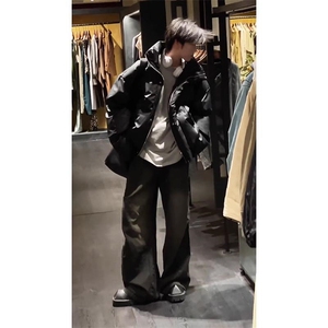 现货5W件冬季三防重磅硬挺boxy短款羽绒立领PU皮棉衣外套加厚棉服图片
