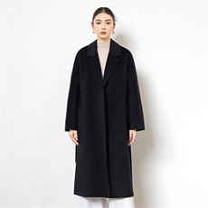 2025秋冬百搭时尚简约翻领长袖系绳羊绒大衣，女装羊绒大衣，黛娇羊绒