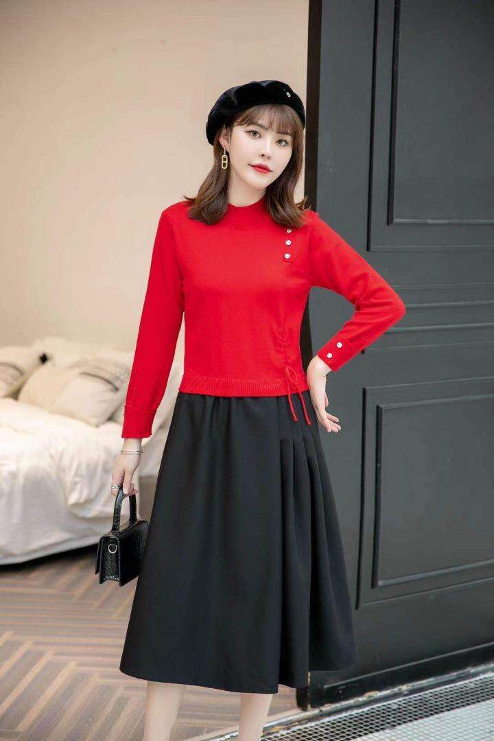 毛衣拼接连衣裙，两个颜色，三个尺码，女装针织衫/毛衣，依柏璐