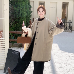 高级感韩系宽松显瘦百搭休闲加厚冬季中长款外套羊羔毛保暖棉服图片