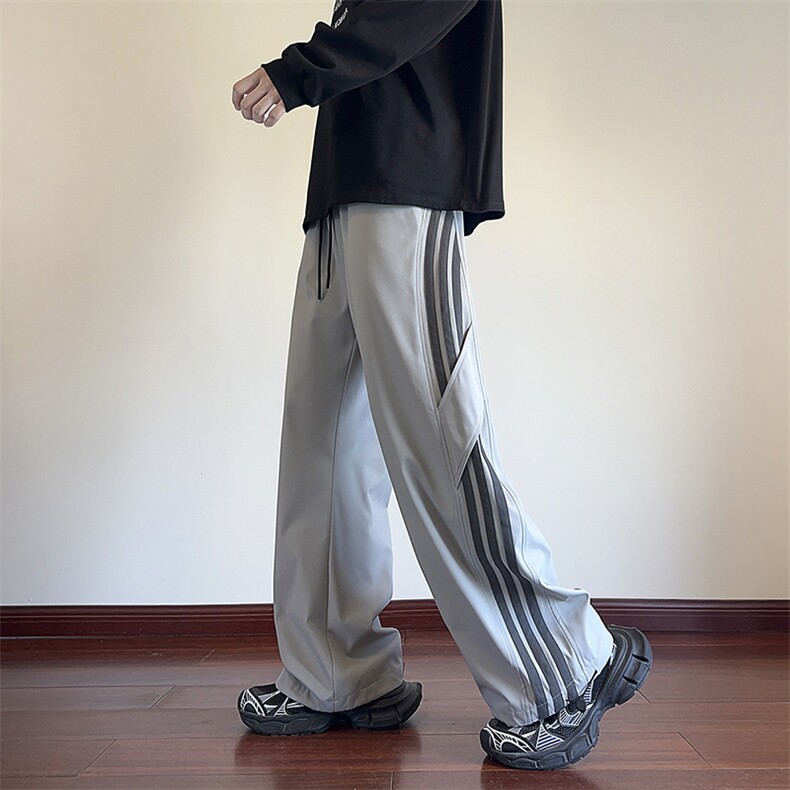 秋季现货宽松纯色直筒垂感拼色条纹休闲裤男DSA157B-K9850-P40,男装休闲裤,电商A157B
