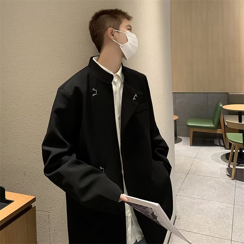 新中式男装风垫肩西装外套立领西服诘襟服中山装XJ34-P65，男装西服，星座1109-3