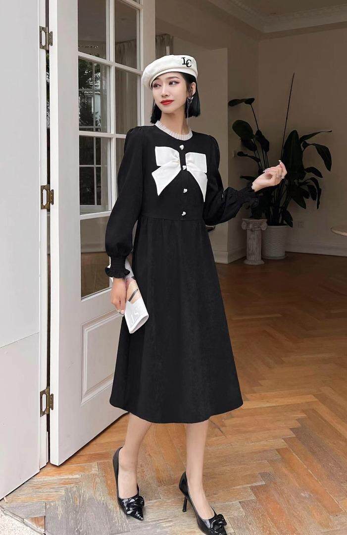 蝴蝶结连衣裙，两色、三个尺码，女装连衣裙，依柏璐(1F)