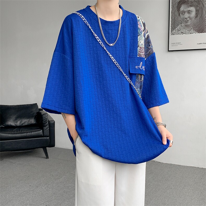 夏季新款撞色拼接小熊大码短袖T恤DSA059-10046-P35,男装T恤,电商A059