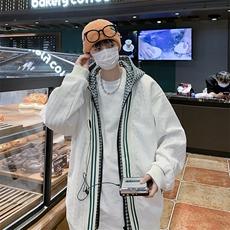 假两件外套男秋冬季潮流格子拼接夹克华夫格休闲衣服JK07356-P58，男装夹克，星座308B-1