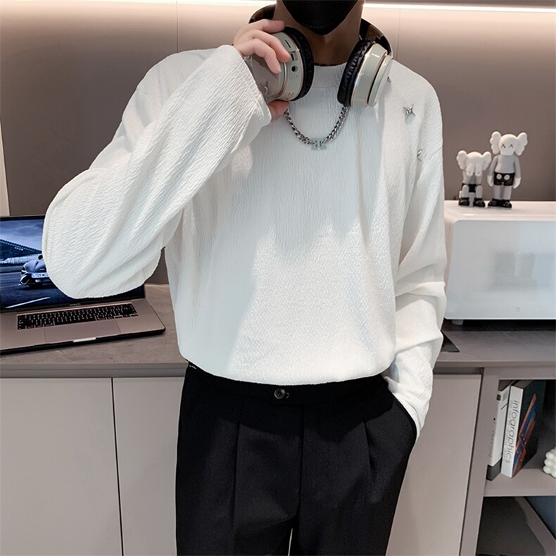 黑色2023秋装男士修身圆领长袖T恤潮款长tee男T2303-P58控78,男装T恤,电商A108