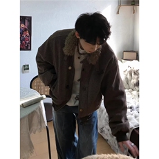 美式复古纽扣设计座山雕棉服男女加厚绒冬季情侣保暖棉衣外套，男装棉衣，星座506A