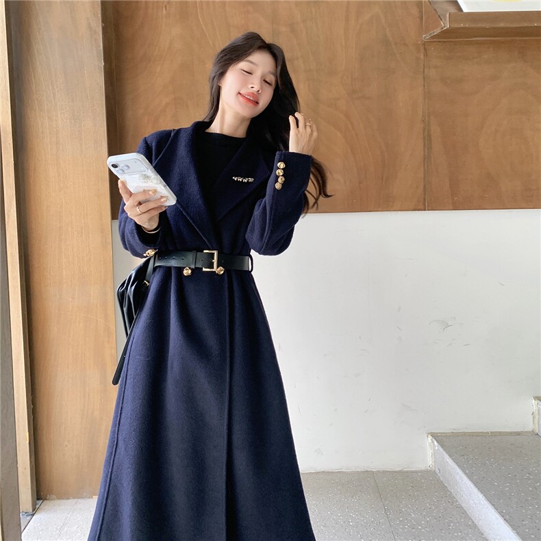 高级感藏青色毛呢外套女2025秋冬季新款韩版加厚显瘦气质呢子大衣,女装毛呢外套,2C116
