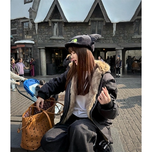 现货高品质美式高街冬季重磅硬挺短款座山雕毛领棉衣男女加厚外套图片