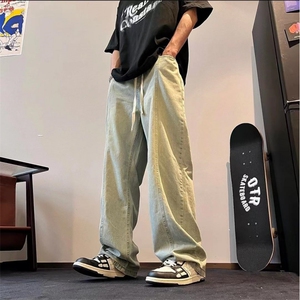 K1223-p35（网络图）现货牛仔裤拼接无弹阔腿直筒裤老爹裤长裤图片