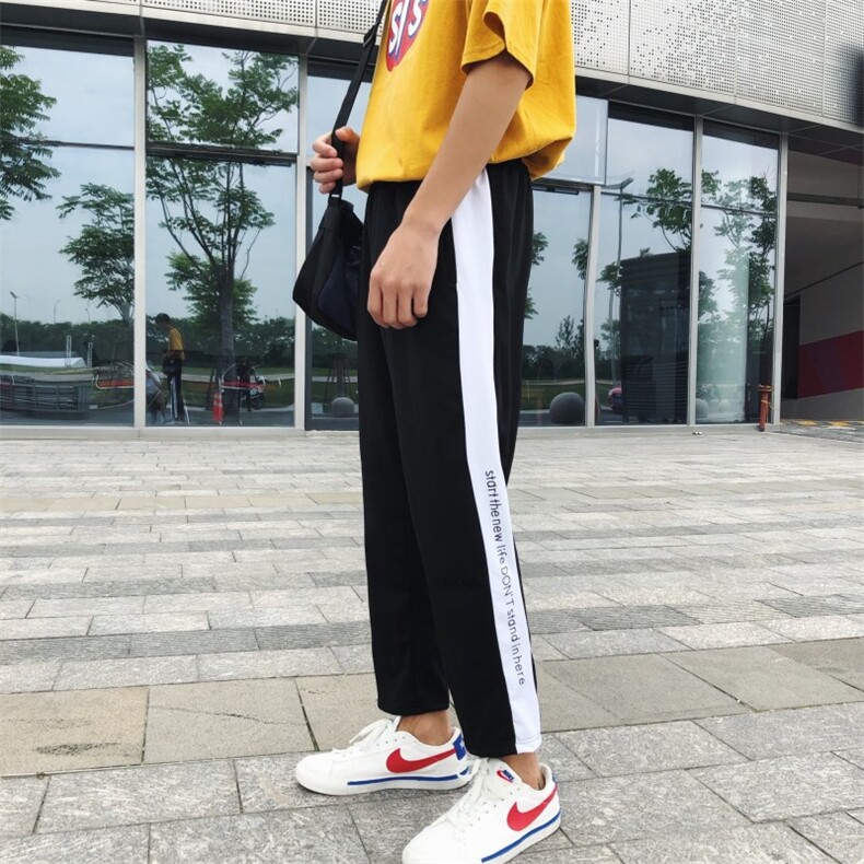 夏主推情侣九分裤男拼接港风印花宽松青少年直筒裤子潮613-1/P40,男装休闲裤,星座1506-1
