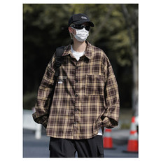 春装复古格子长袖衬衫男宽松休闲衬衣外套C505P45，男装衬衫，电商C323