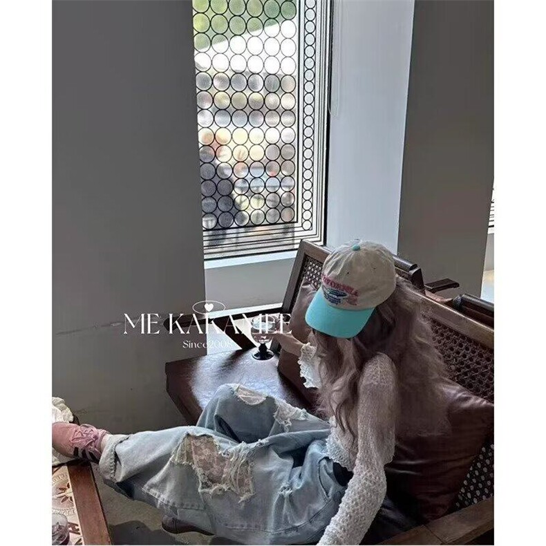 2025美式破洞蕾丝拼接拖地牛仔裤女辣妹高街设计感复古宽松慵懒阔,女装牛仔裤,星座302B-2