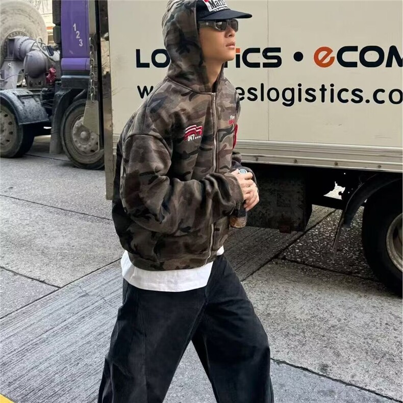 美式复古水洗底特律工装夹克男春秋潮牌撞色翻领宽松外套,男装夹克,星座506A