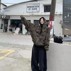 美式复古街头迷彩开衫连帽卫衣空降特种兵拉链外套，女装卫衣/绒衫，星座506A