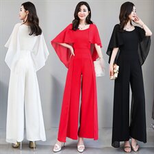 2021夏季时尚优雅舒适气质修身阔腿裤雪纺简约纯色两件套装，女装套装/套裙，艾仟回(原伊仟回)