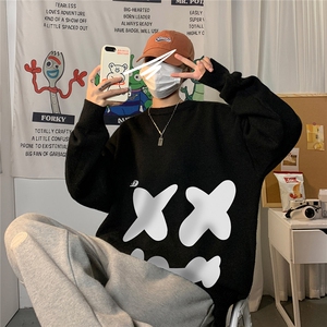 1港风圆领中性情侣潮流大码M-5XL印花加厚毛衣男7024P55加绒P70图片
