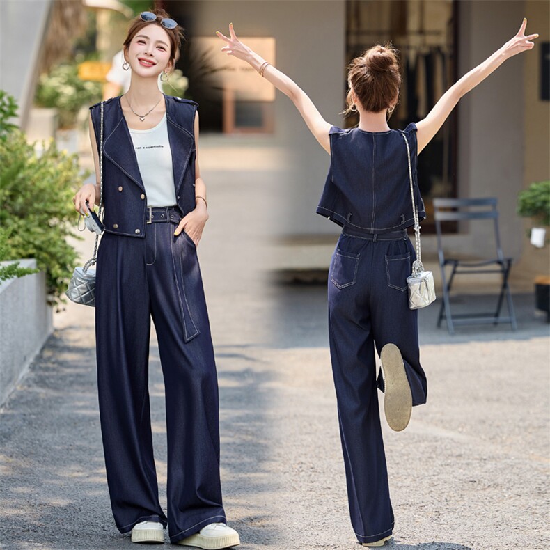 牛仔套装女2025夏新款韩系高级松弛感休闲减龄气质无袖一整套穿搭,女装套装/套裙,瑶迪依秀