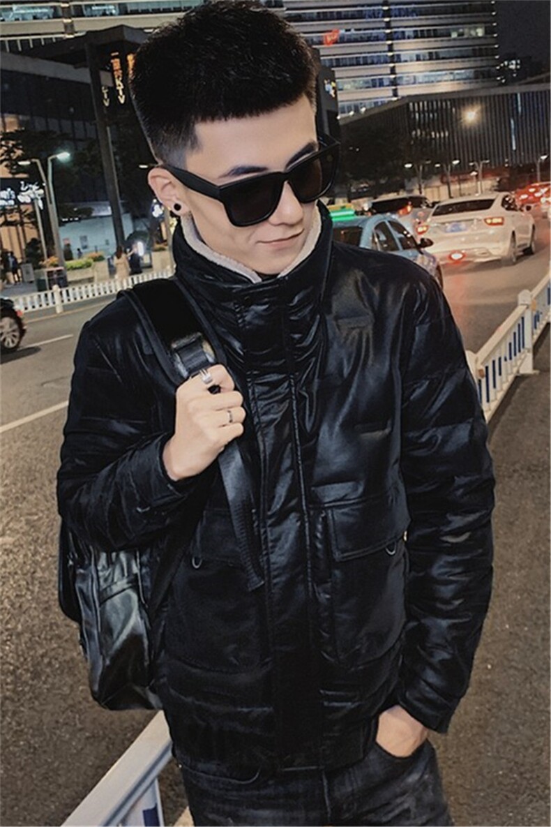 pu皮羽绒服社会小伙ins刺绣毛领立领冬季潮男外套C301B-YR01,男装羽绒服,电商C301B