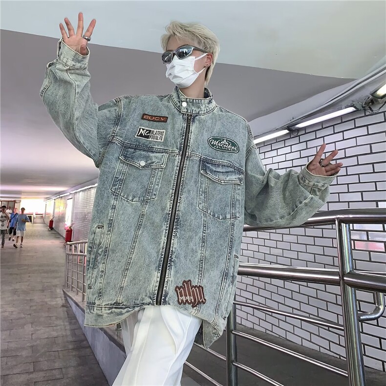 秋季刺绣外套男高街潮流BF风工装牛仔夹克8615P70,男装夹克,星座410-2
