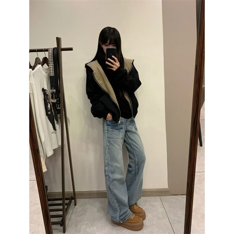 【有货】K7053CC-特P48浅蓝色闪电纹牛仔裤男女设计感直筒裤子,男装牛仔裤,星座1007（原301D）