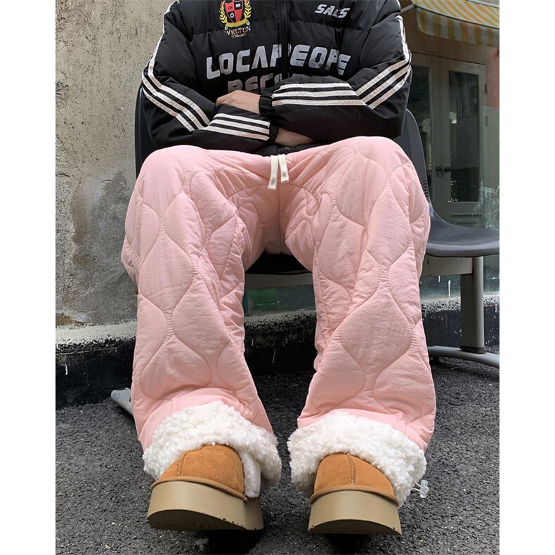羊羔绒羽绒棉裤男冬季加厚抗寒直筒休闲裤美式复古运动长裤,男装休闲裤,星座410-7