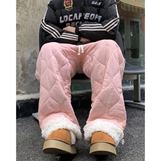 羊羔绒羽绒棉裤男冬季加厚抗寒直筒休闲裤美式复古运动长裤，男装休闲裤，星座410-7