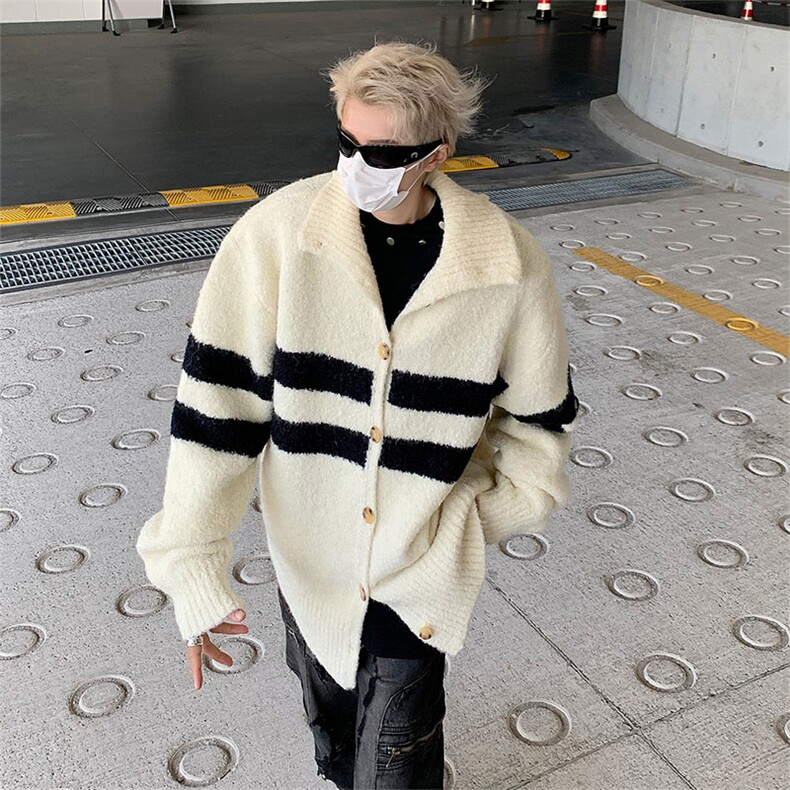 开衫毛衣宽松毛衣潮牌情侣针织衫条纹外套MY09216-P58,男装针织衫/毛衣,星座308B-2