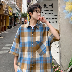 短袖衬衫男夏季新款磨毛格子衬衣DX003-特批26无差价，男装衬衫，星座214-3