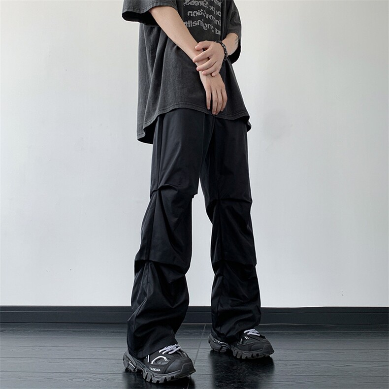 B221美式ins街头hiphop刺绣宽松褶皱休闲裤子LK23123-P60控78,男装休闲裤,电商B221