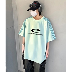 抖音得物品质二开240克宽松纯棉美式潮牌印花三条杠中性风短袖T恤，男装T恤，电商A486