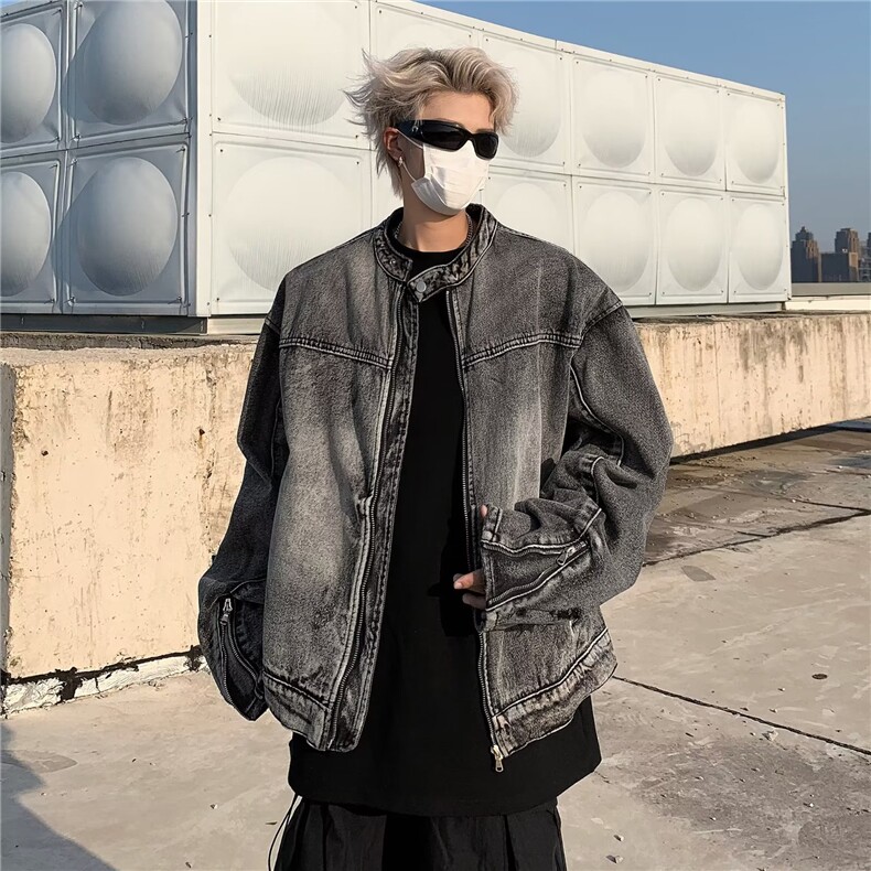 欧美高街vibe水洗做旧拉链牛仔外套男痞帅工装夹克JK86211-P80,男装夹克,星座1008