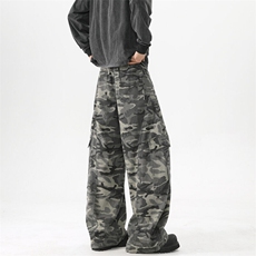美式复古迷彩裤子男春秋季潮牌高街痞帅直筒休闲宽松拼接工装长裤，男装牛仔裤，星座1218（原611-3）